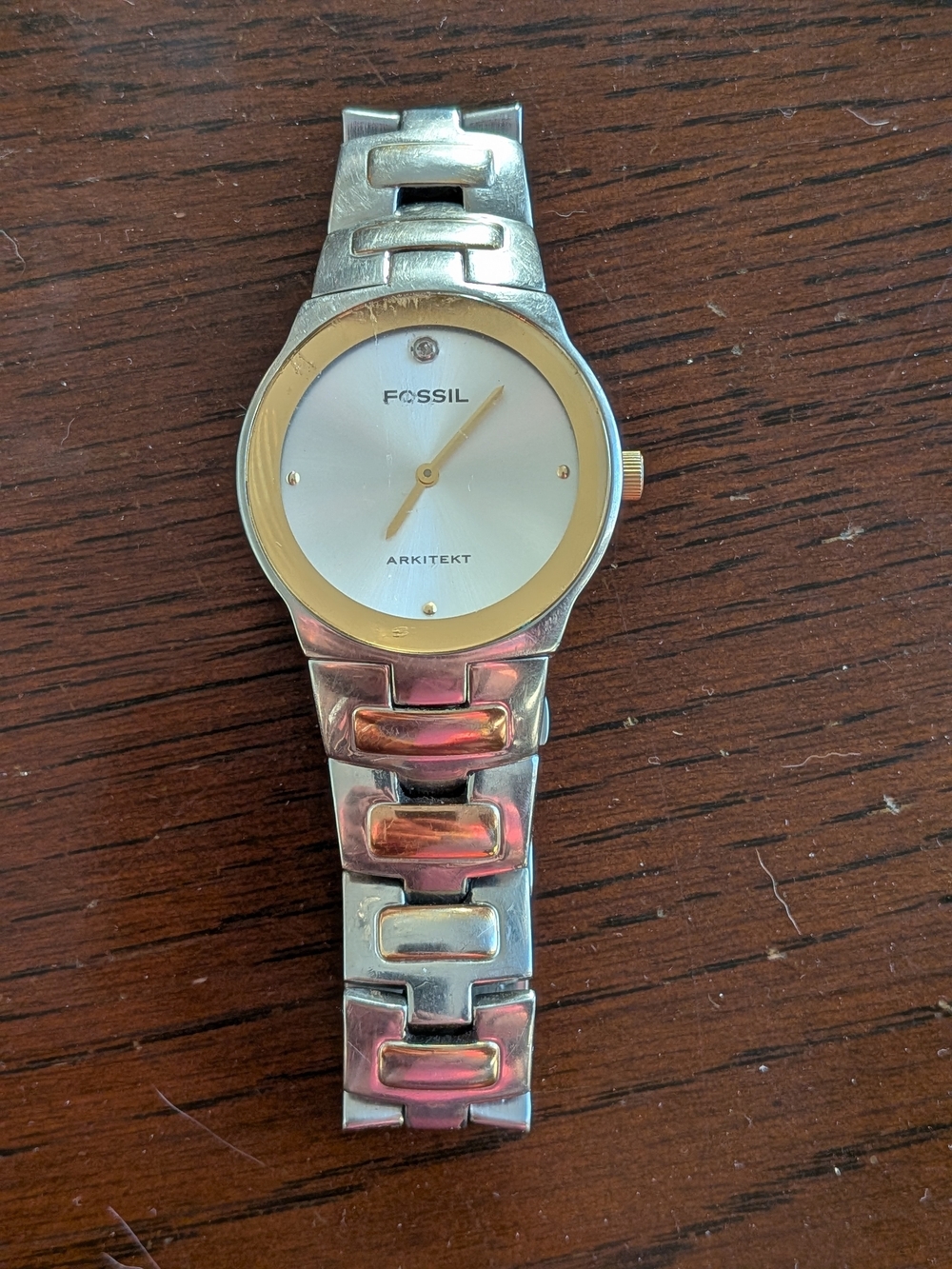 Fossil Arkitekt Mens Watch FS-3029 Quartz Analog Silver Tone Case UNTESTED